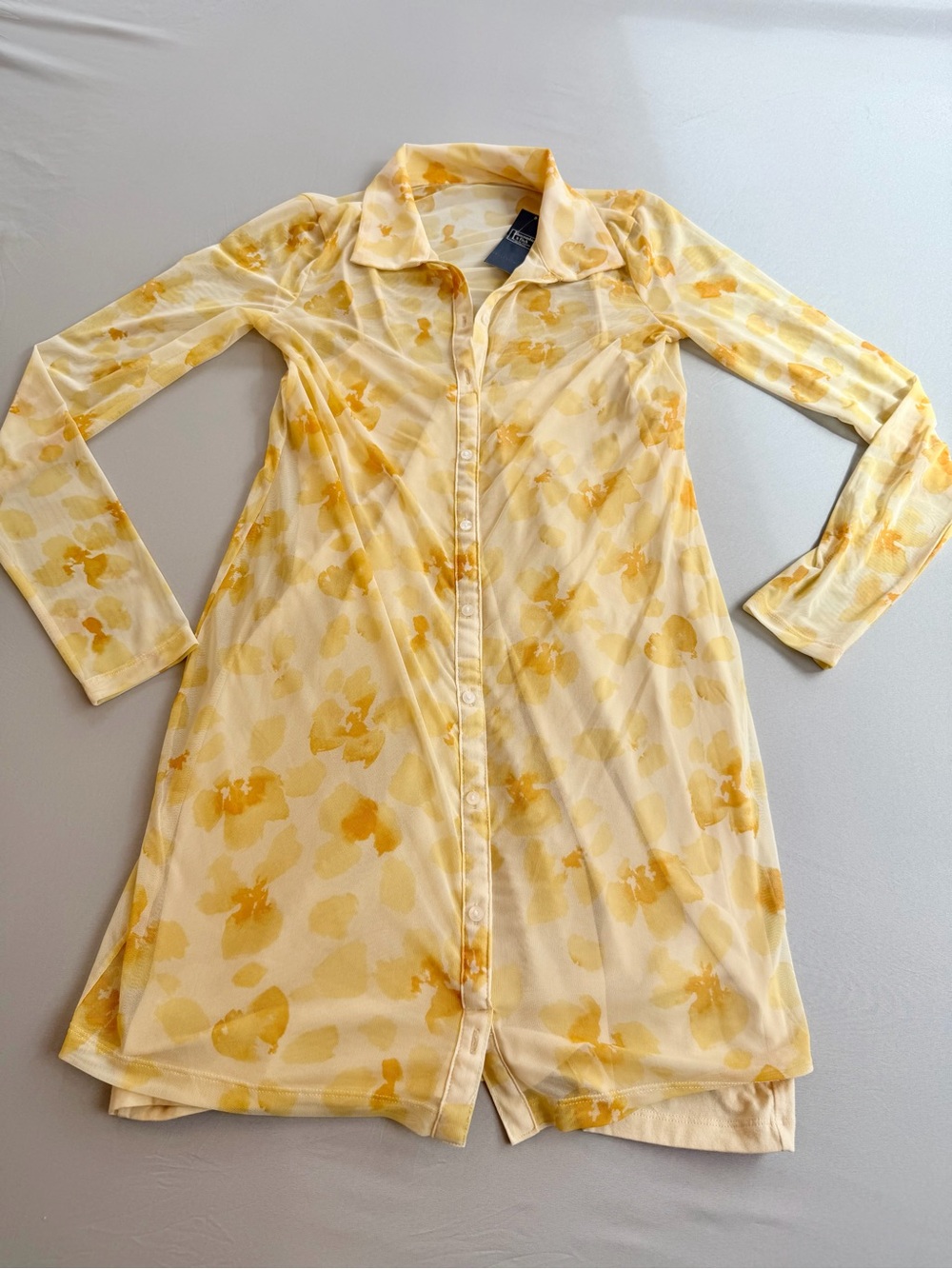 NWT Abercrombie & Fitch Floral Mesh Shirt Dress Large Yellow Y2K